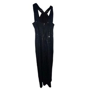 Vintage 80s night studio black sequin side slit‎ dress size 12